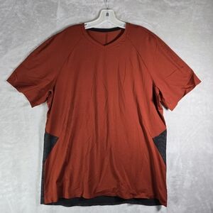 Lululemon Men's V-neck Short Sleeve Shirt Orange Size XL Hustle Magma Read Des!